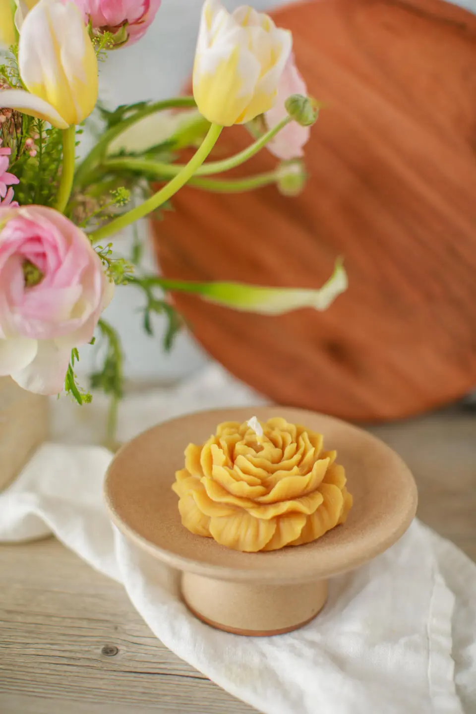 Pure Beeswax Peony Candles