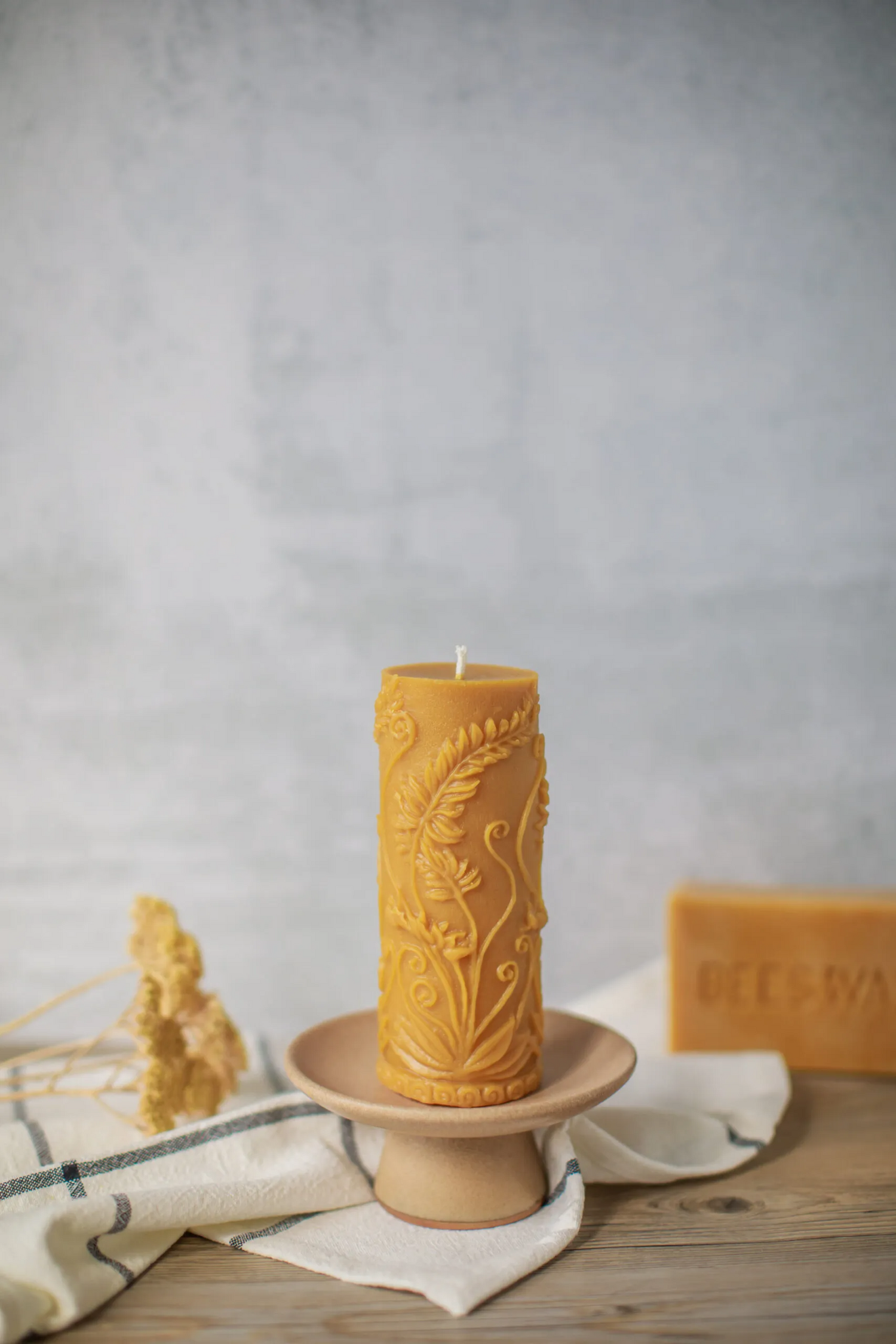 Fern Pillar Beeswax Candle